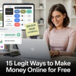 a woman sitting at a desk with a laptop and 15 Legit Ways to Make Money Online for Free as a Beginner