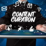 Person holding tablet, content curation concept